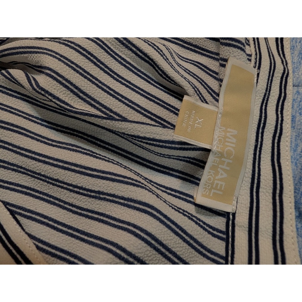 Michael Kors Navy Blue White Striped Blouse Quarter Zip Size XL Beach Nautical - Picture 4 of 4
